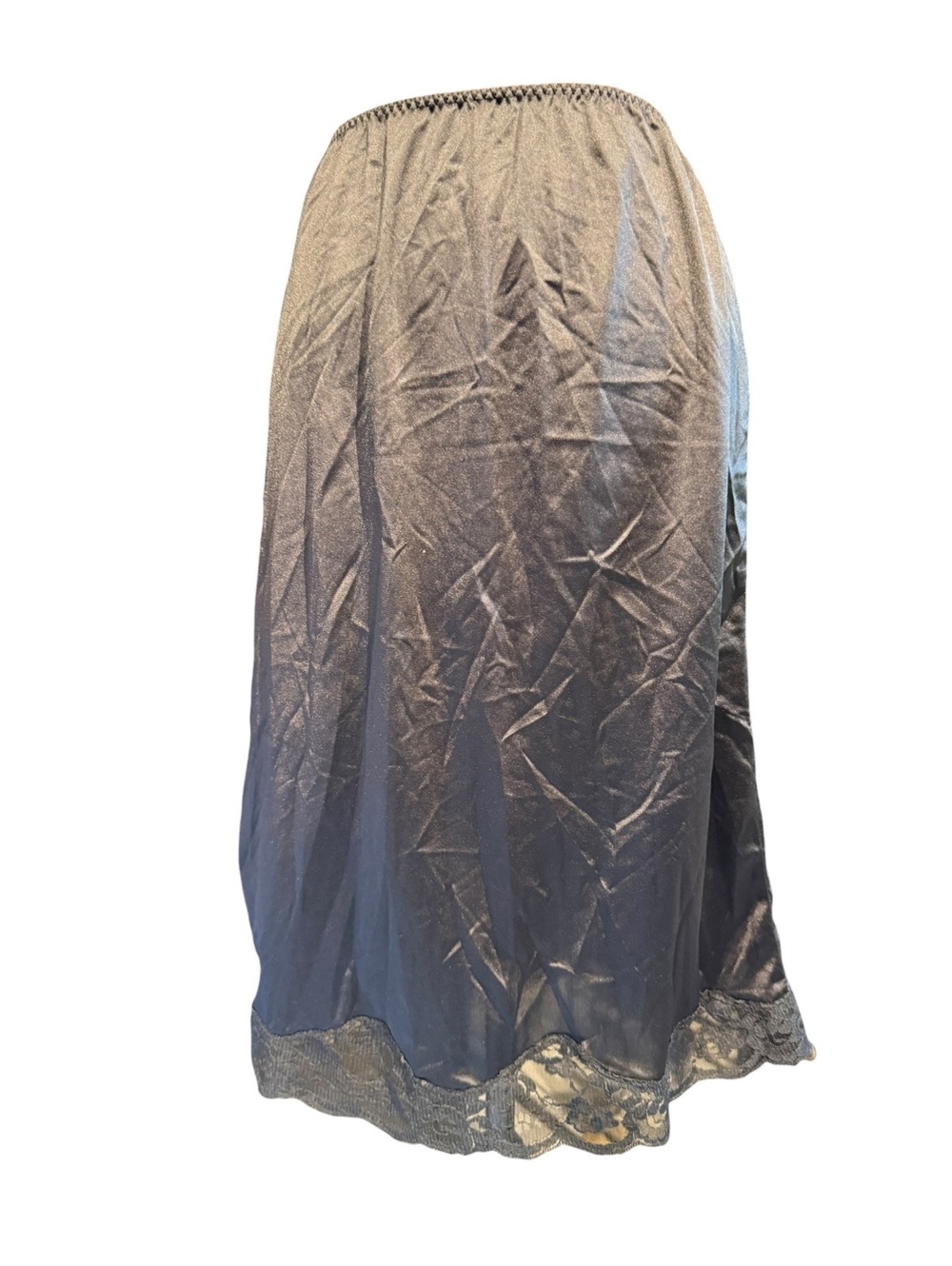 Vintage Lily of France Black Nylon Half Slip with Lace Trim,